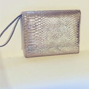 Neiman Marcus Silver Metallic Faux Snake Clutch